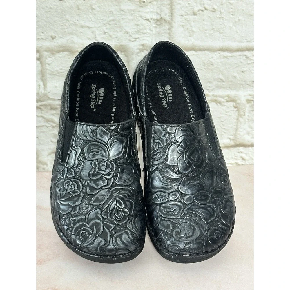 Spring‎ Step Professional Manila slip-on shoes in black embossed leather (6M)